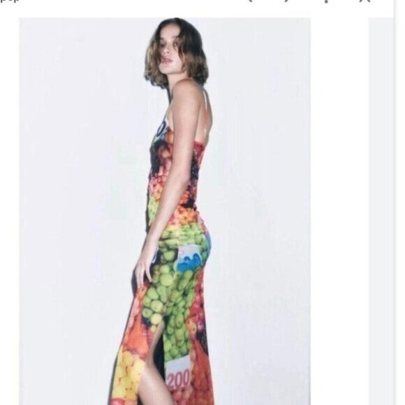 NWT ZARA Ruched Mesh Fruit Stand Strappy Maxi Dress 5039/201 Medium Bloggers Fav - Picture 8 of 11